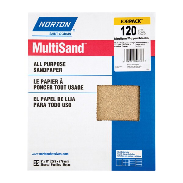 Norton Abrasives Norton MultiSand 11 in. L X 9 in. W 120 Grit Aluminum Oxide All Purpose Sandpaper 25 pk 7660700357 - main
